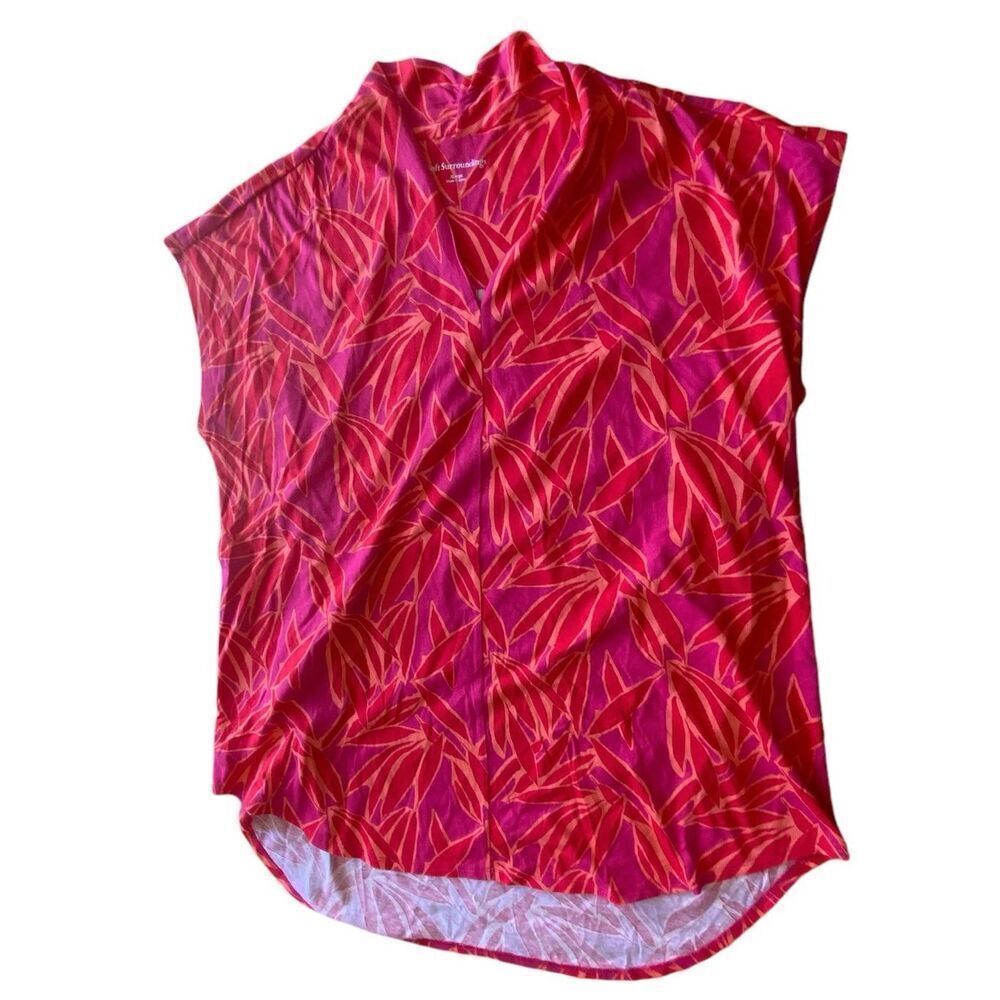 Soft Surroundings Womens Bright Rose Abstract Twilight Luau Printed Tunic Top XL